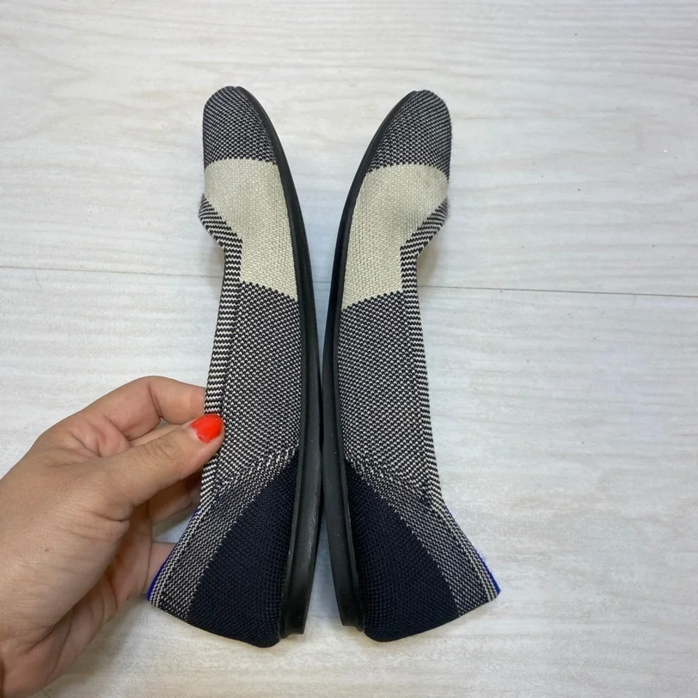 Rothys The Flat Navy Cream Colorblock Round Toe Knit Shoes Womens Size‎ 8